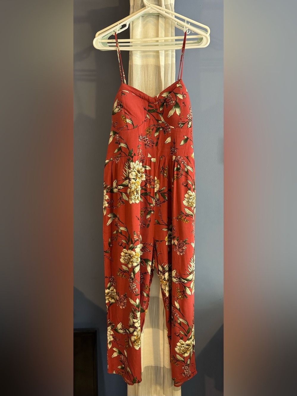 Xhilaration Red Floral Spaghetti-Strap Jumpsuit